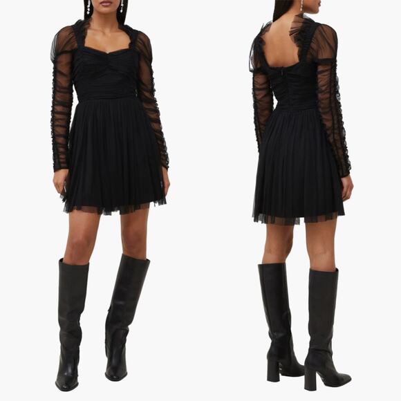 French Connection Dresses & Skirts - French Connection Black Edrea Long Sleeve Tulle Mesh Fit & Flare Dress